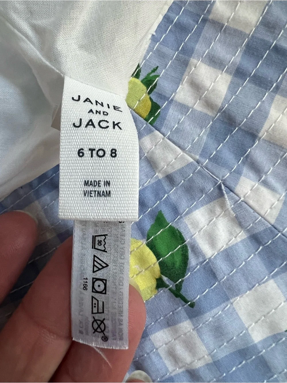 Janie and Jack Sun Hat Child Size 6/8 Blue Gingham Lemon 100% Cotton